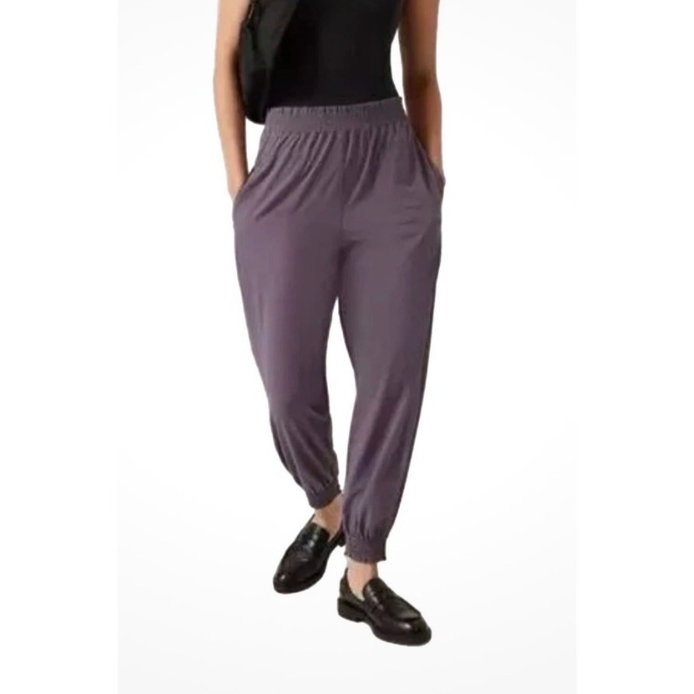 Athleta Savannah Jogger Pants Womens 12 Purple Mauve High Rise Zip Pocket 798621